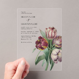 Moody Watercolor Lila Tulips Hochzeit Acryleinladungen