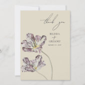 Moody Watercolor Lila Tulips Hochzeit Dankeskarte (Vorderseite)