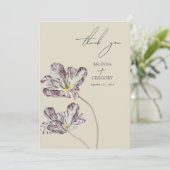 Moody Watercolor Lila Tulips Hochzeit Dankeskarte (Stehend Vorderseite)