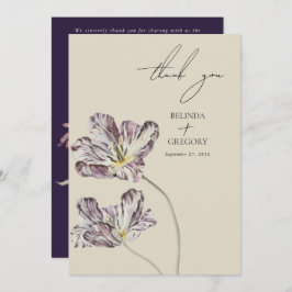 Moody Watercolor Lila Tulips Hochzeit Dankeskarte