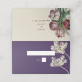 Moody Watercolor Lila Tulips Hochzeitname Platzkarte (Außenseite Aufgefaltet)