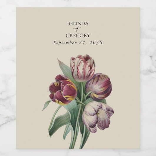 Moody Watercolor Lila Tulips Hochzeitsgeschenk Weinetikett (Einzelnes Label)