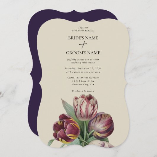 Moody Watercolor Lila Tulips Wedding Classic Einladung (Vorne/Hinten)