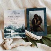 Moody Watercolor Mountains Pine Forest Wedge Einladung