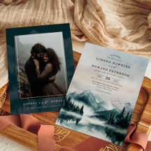 Moody Watercolor Mountains Pine Forest Wedge