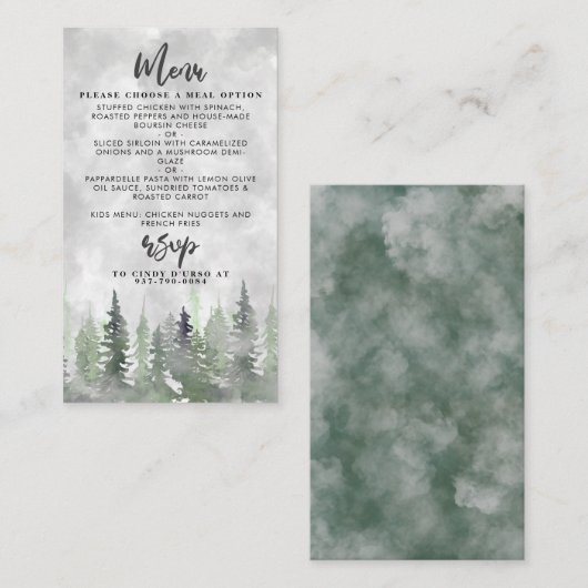 Moody Watercolor Pine Tree Forest Wedding Detail Begleitkarte (Vorne/Hinten)