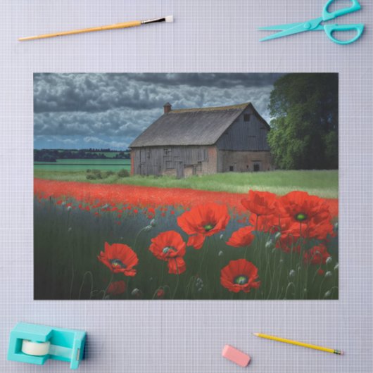 Moody Weather Barn and Poppies Seidenpapier (Basteln)