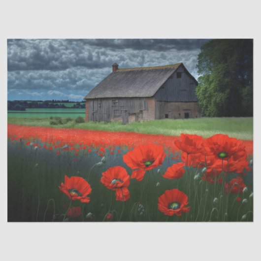 Moody Weather Barn and Poppies Seidenpapier (Vorderseite)