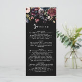 Moody Wedding Menu, Black Menu, Aquarell Floral Menükarte (Stehend Vorderseite)