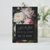 Moody White Peony Blush Rose Save The Date (Stehend Vorderseite)