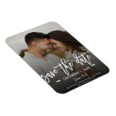 Moody White Script Save the Date Wedding Foto Magnet (Rechte Seite)