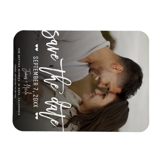 Moody White Script Save the Date Wedding Foto Magnet (Horizontal)