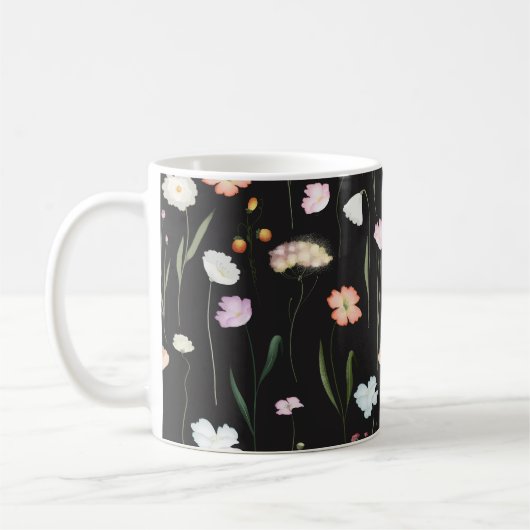Moody Wildblumen Black Floral Pattern Kaffeetasse (Links)