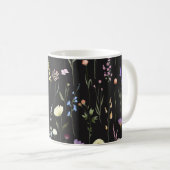 Moody Wildblumen Black Floral Pattern Kaffeetasse (VorderseiteRechts)