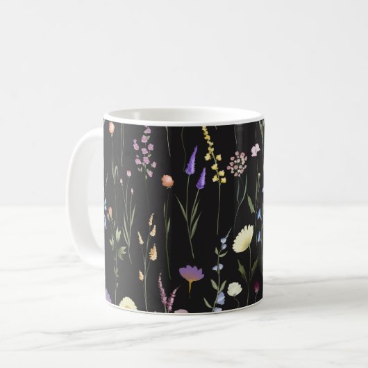 Moody Wildblumen Black Floral Pattern Kaffeetasse (Vorderseite Links)
