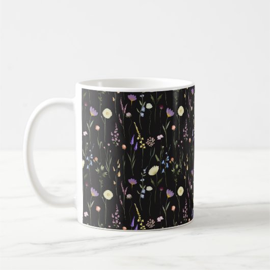 Moody Wildblumen Black Floral Pattern Kaffeetasse (Links)