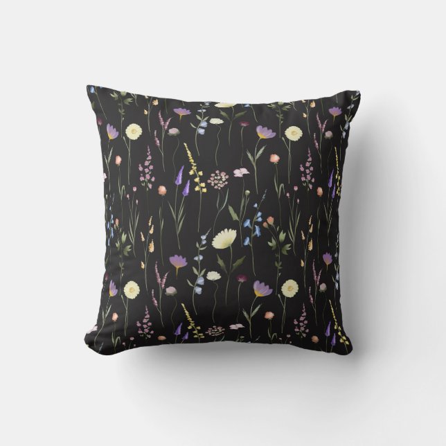 Moody Wildblumen Black Floral Pattern Kissen (Vorderseite)