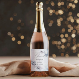 Moody Winter Blue Watercolor Floral Monogram Weinetikett