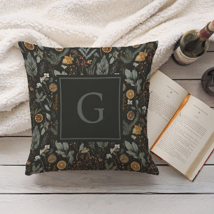 Moody Winter Botanic Monogram Weihnachtsfeiertag Kissen