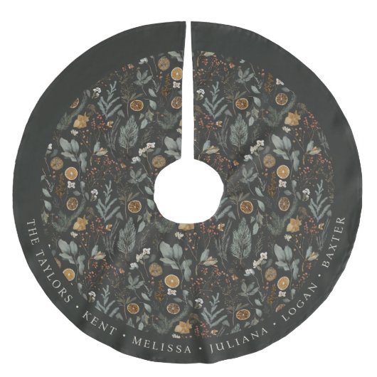 Moody Winter Botanic Pattern Monogram Polyester Weihnachtsbaumdecke (Vorderseite)