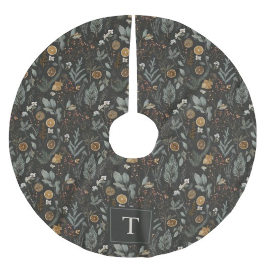 Moody Winter Botanic Pattern Monogram Polyester Weihnachtsbaumdecke (Vorderseite)