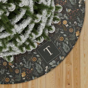 Moody Winter Botanic Pattern Monogram Polyester Weihnachtsbaumdecke