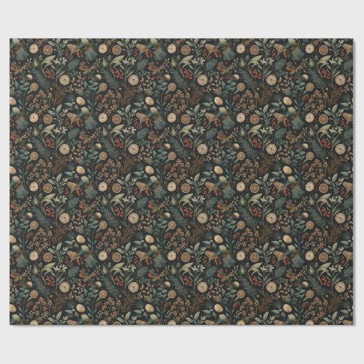 Moody Winter Botanical Pattern Christmas Geschenkpapier (Flach)
