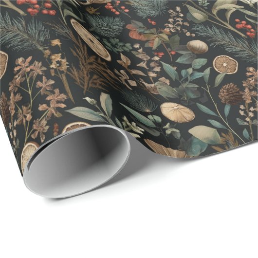 Moody Winter Botanical Pattern Christmas Geschenkpapier (Rolleneckpunkt)