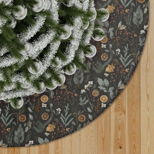 Moody Winter Botanical Pattern Polyester Weihnachtsbaumdecke