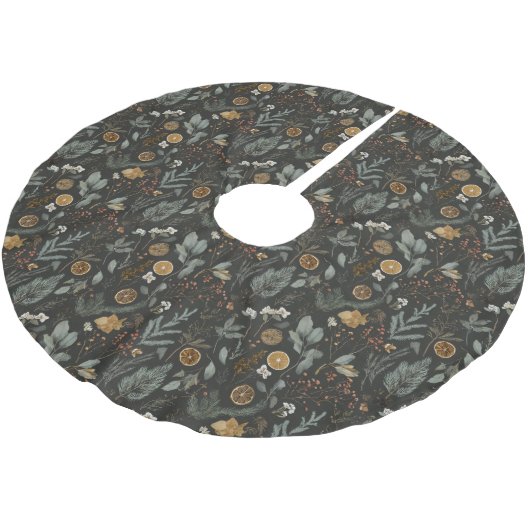 Moody Winter Botanical Pattern Polyester Weihnachtsbaumdecke (Schrägansicht)