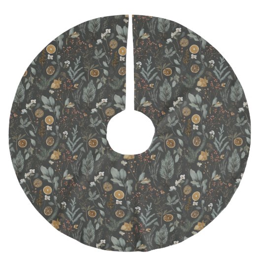 Moody Winter Botanical Pattern Polyester Weihnachtsbaumdecke (Vorderseite)