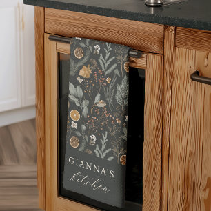 Moody Winter Botanischer Personalisierter Urlaub Geschirrtuch