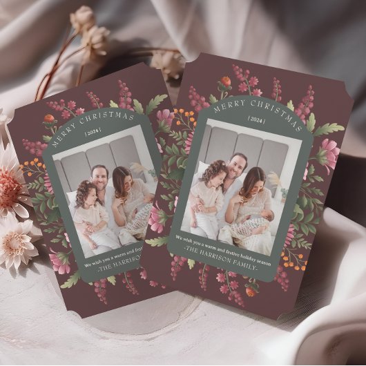 Moody Winter floral Border Christmas Card Einladung