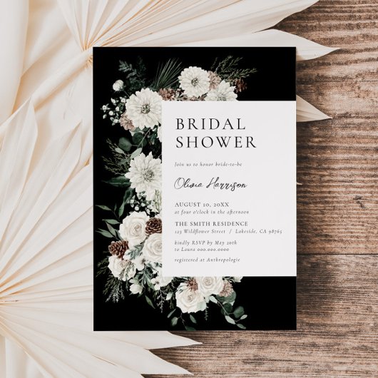 Moody Winter Floral Brautparty Einladung