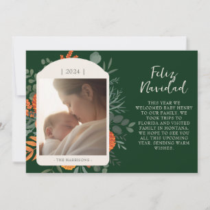 Moody Winter Floral Feliz Navidad Botschaft Feiertagskarte