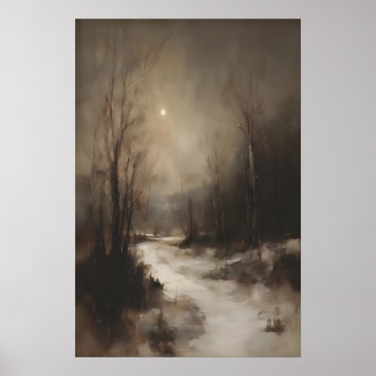 Moody Winter Forest Wall Art, Moonlit Snowy Poster (Vorne)