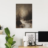 Moody Winter Forest Wall Art, Moonlit Snowy Poster (Heimbüro)