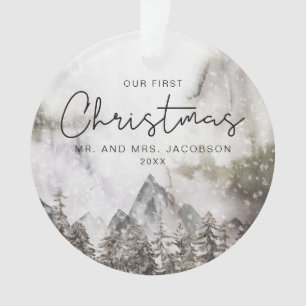 Moody Winter Watercolor Mountain - Erste Weihnacht Ornament
