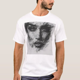 Moody Woman's Face Charcoal Sketch T-Shirt