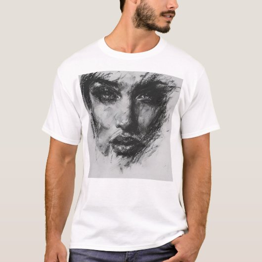 Moody Woman's Face Charcoal Sketch T-Shirt (Vorderseite)