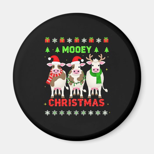 Mooey Christmas Cow Christmas Ugly Sweater Pajama Magnet (Vorne)