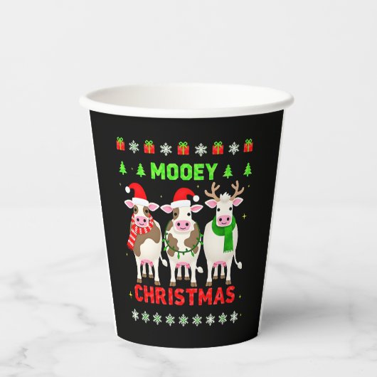 Mooey Christmas Cow Christmas Ugly Sweater Pajama Pappbecher (Vorderseite)