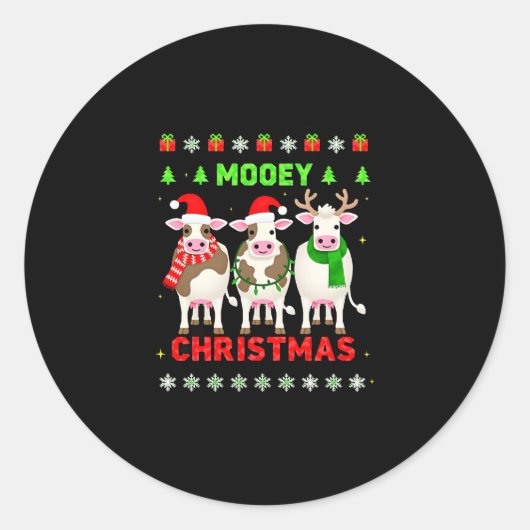 Mooey Christmas Cow Christmas Ugly Sweater Pajama  Runder Aufkleber (Vorderseite)