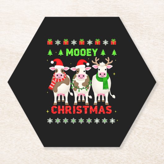 Mooey Christmas Cow Christmas Ugly Sweater Pajama Untersetzer (Vorderseite)