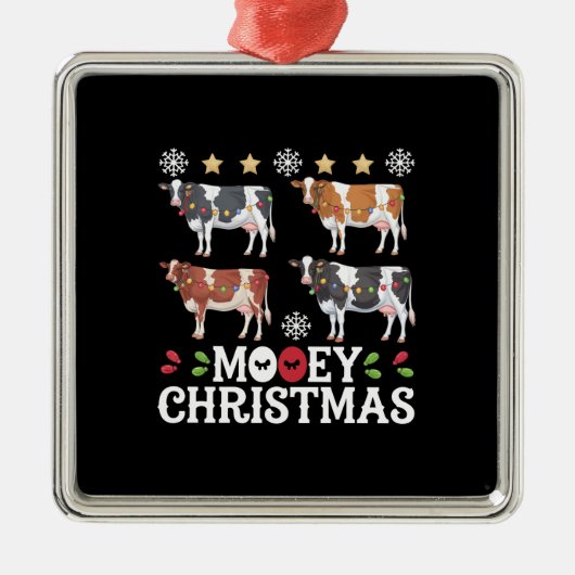 Mooey Christmas Cow Lover Holiday Farm Bauer Ornament Aus Metall (Vorne)