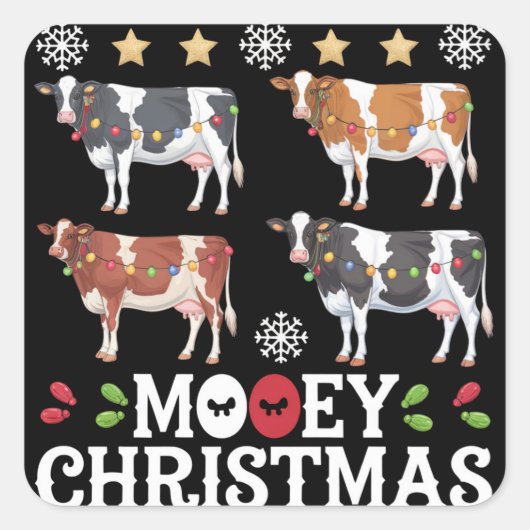 Mooey Christmas Cow Lover Holiday Farm Bauer Quadratischer Aufkleber (Vorderseite)