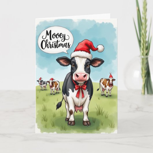 Mooey Christmas Cow Pun Funny Holiday Greeting Karte (Vorderseite)