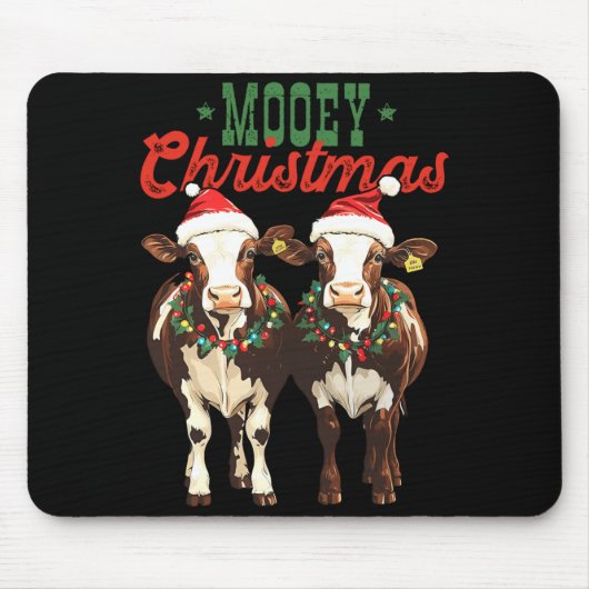 Mooey Christmas Cow With Santa Hats Xmas Lights Me Mousepad (Vorne)