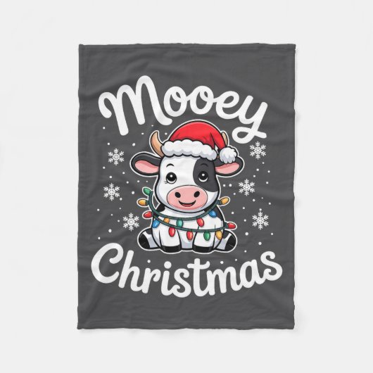 Mooey Christmas Cute Cow With Santa Hat And Holida Fleecedecke (Vorderseite)