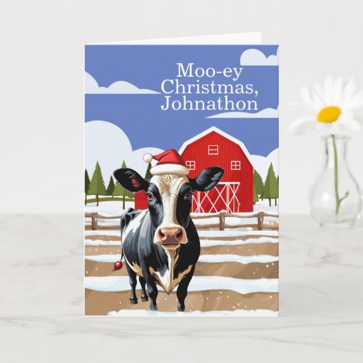 Mooey Christmas Farm Kuh Custom Personalisiert Karte (Kleine Pflanze)